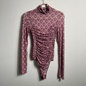 Intimately Free People Ruched sides, Mesh, Turtle Neck Floral Bodysuit. Medium